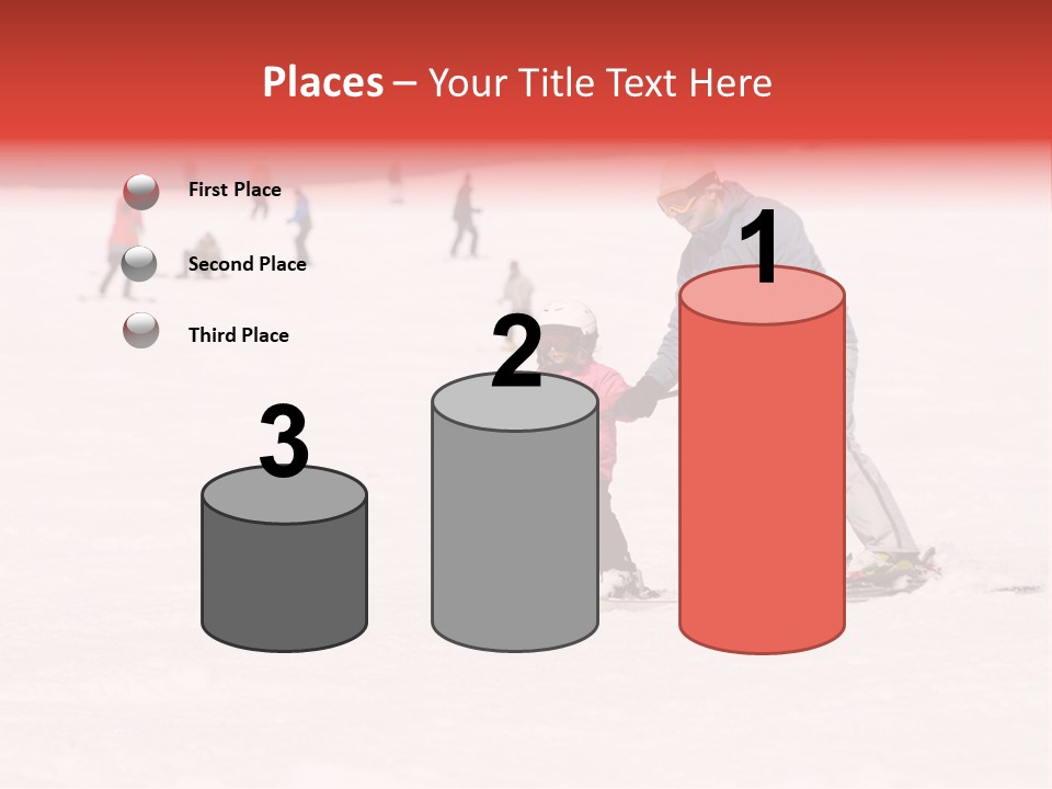 A Man Helping A Child On Skis In The Snow PowerPoint Template