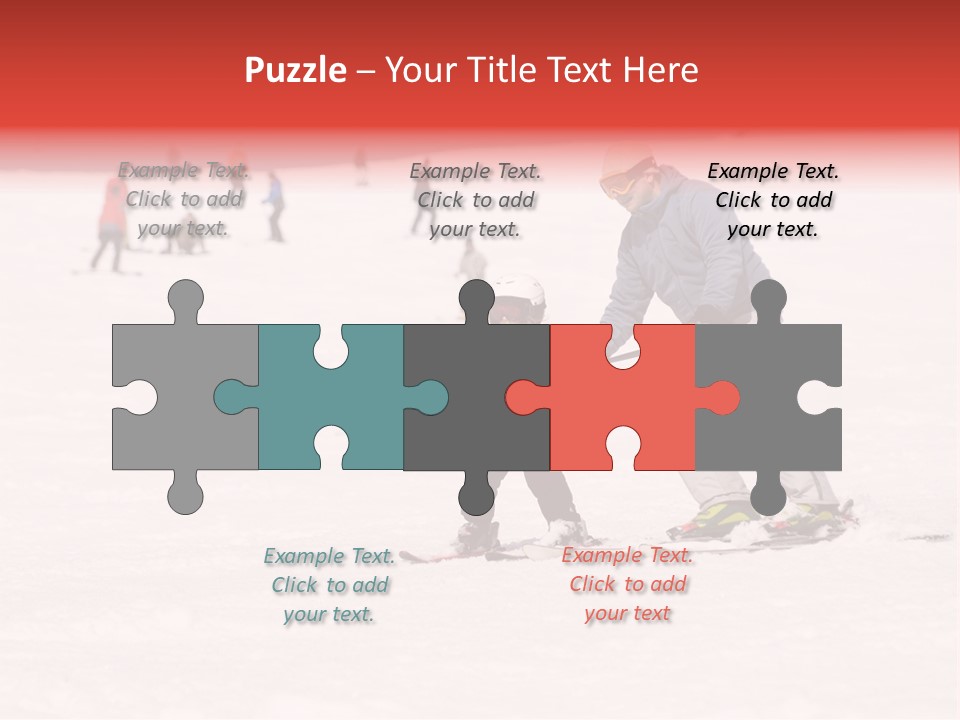 A Man Helping A Child On Skis In The Snow PowerPoint Template