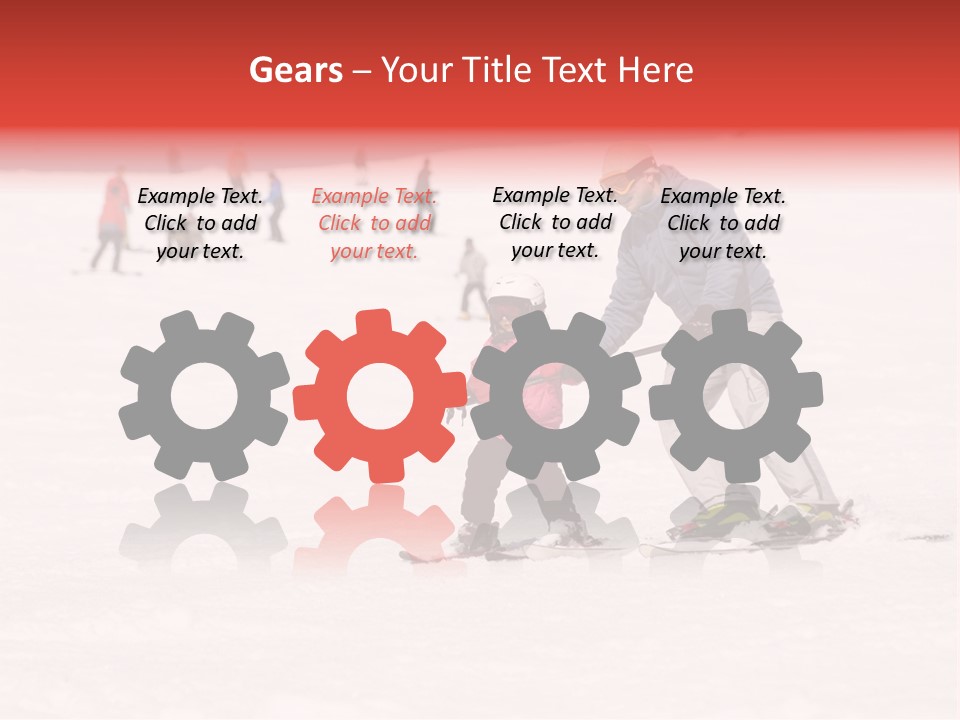 A Man Helping A Child On Skis In The Snow PowerPoint Template