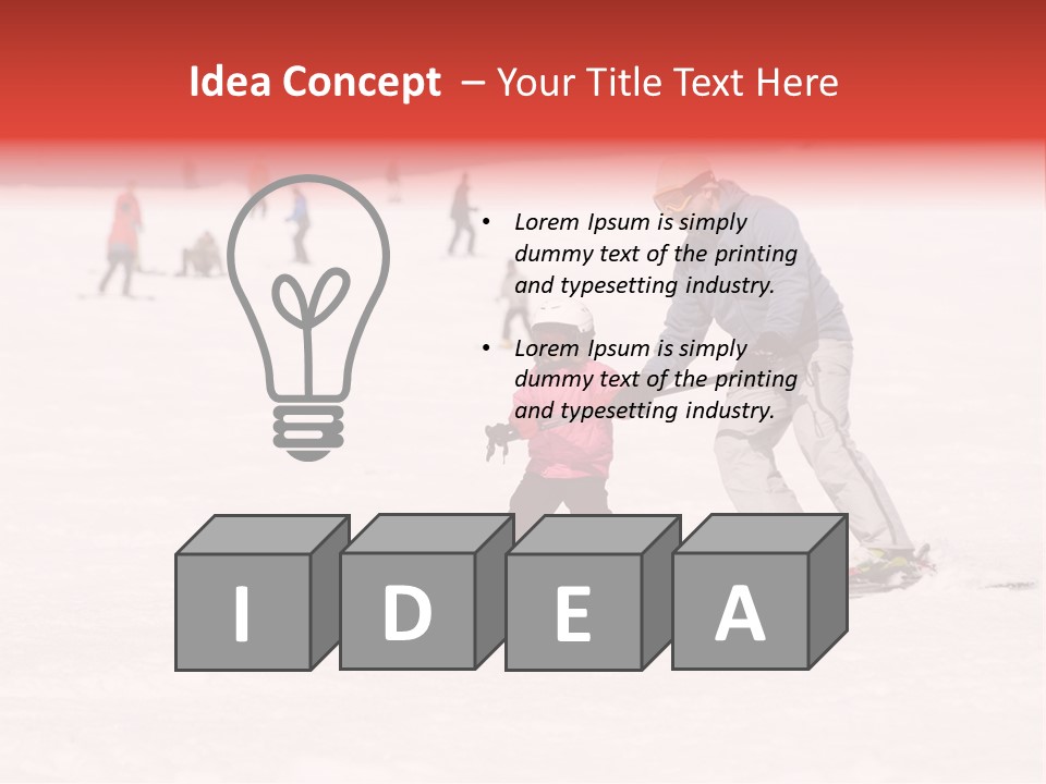 A Man Helping A Child On Skis In The Snow PowerPoint Template