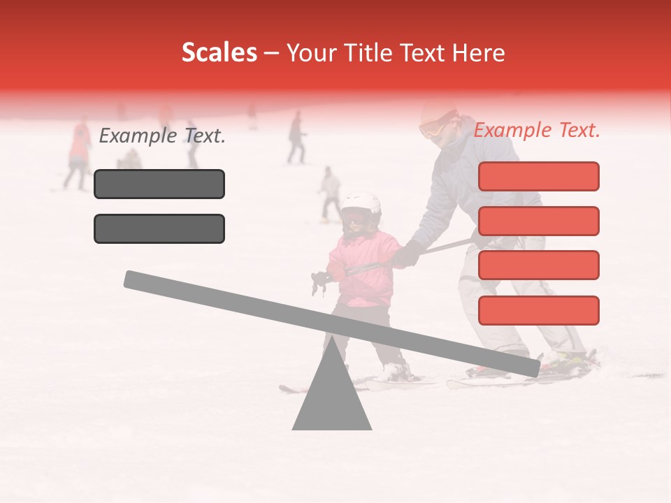 A Man Helping A Child On Skis In The Snow PowerPoint Template