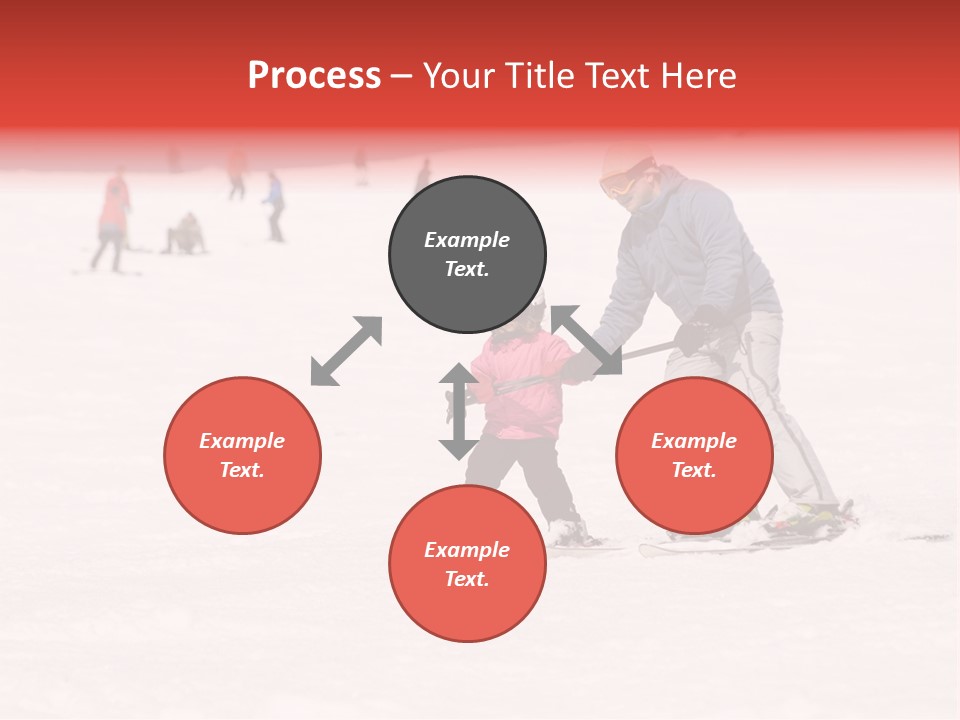 A Man Helping A Child On Skis In The Snow PowerPoint Template