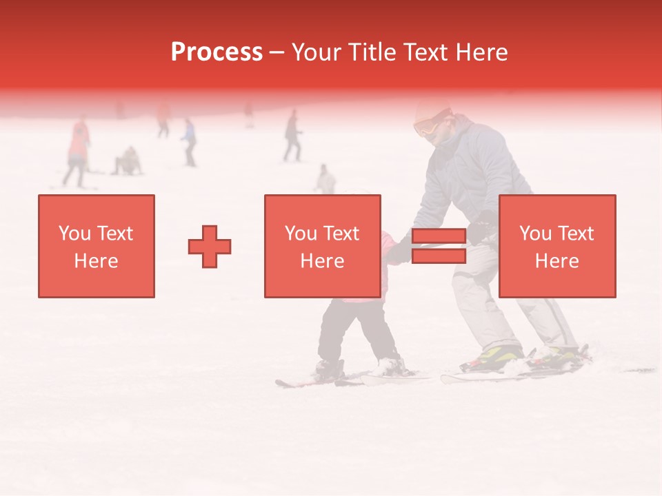 A Man Helping A Child On Skis In The Snow PowerPoint Template