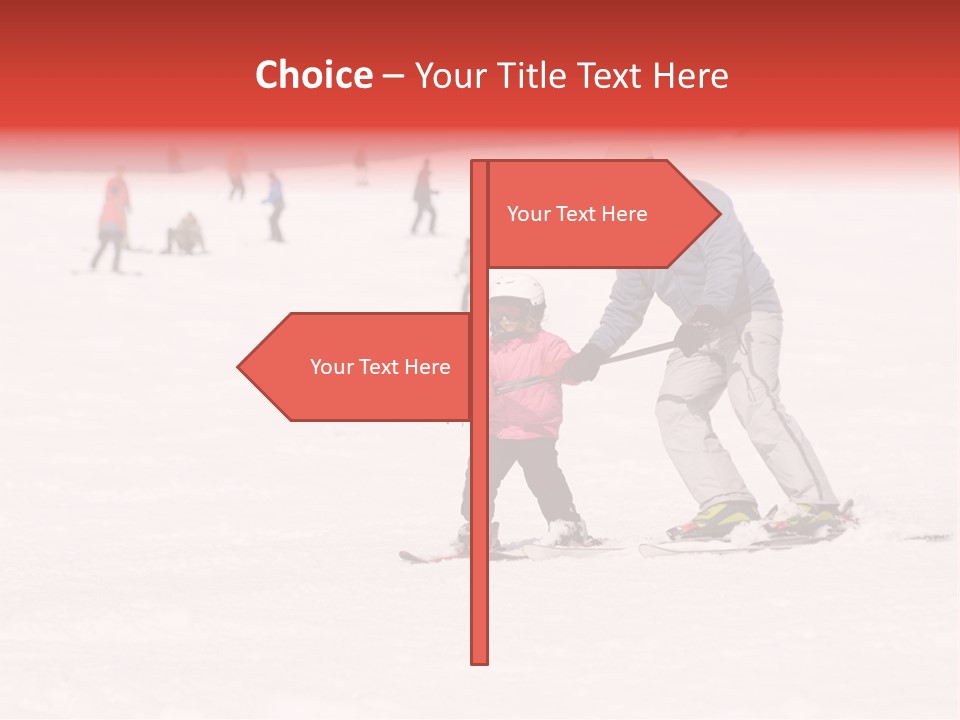 A Man Helping A Child On Skis In The Snow PowerPoint Template