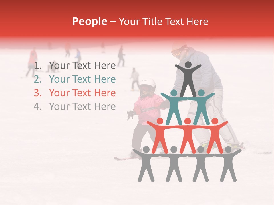 A Man Helping A Child On Skis In The Snow PowerPoint Template