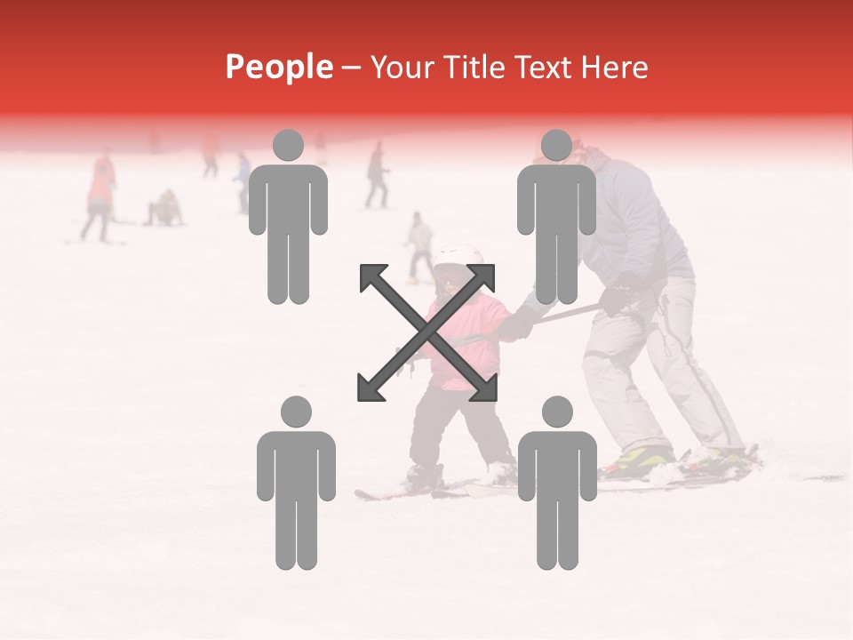 A Man Helping A Child On Skis In The Snow PowerPoint Template