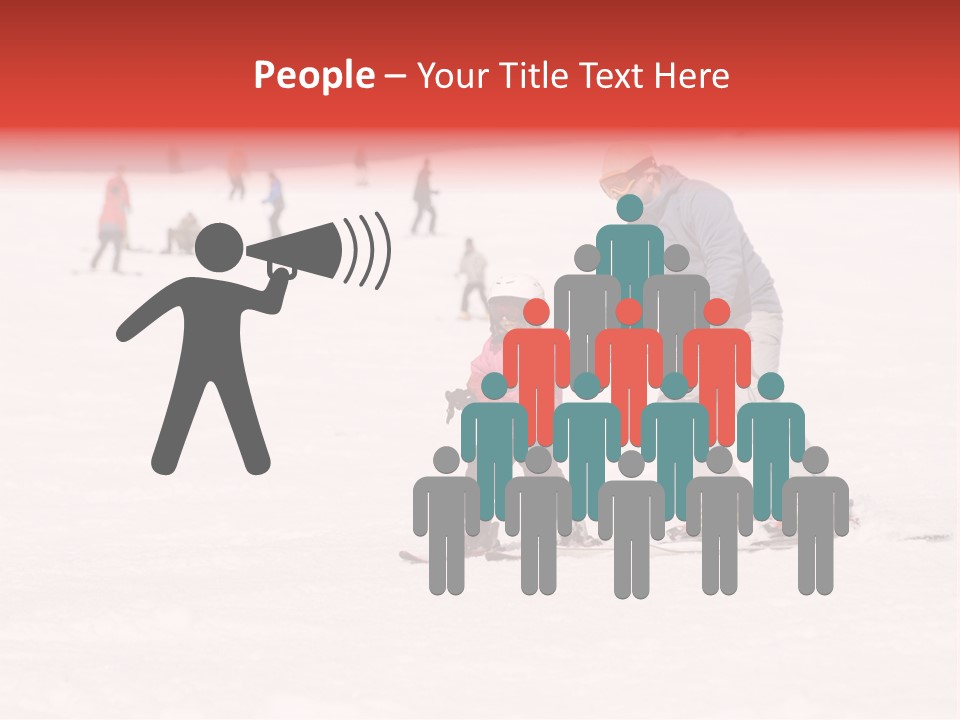 A Man Helping A Child On Skis In The Snow PowerPoint Template