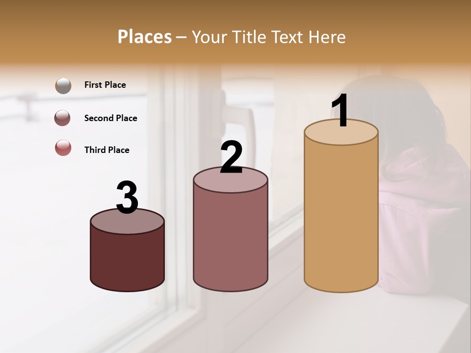 Little Beauty Girl Look Out Of The Window And Breathe On The Glass So That It Grow Misted. Winter. PowerPoint Template