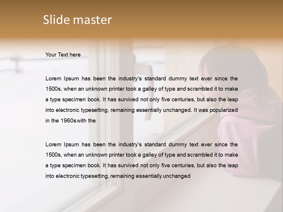 Little Beauty Girl Look Out Of The Window And Breathe On The Glass So That It Grow Misted. Winter. PowerPoint Template