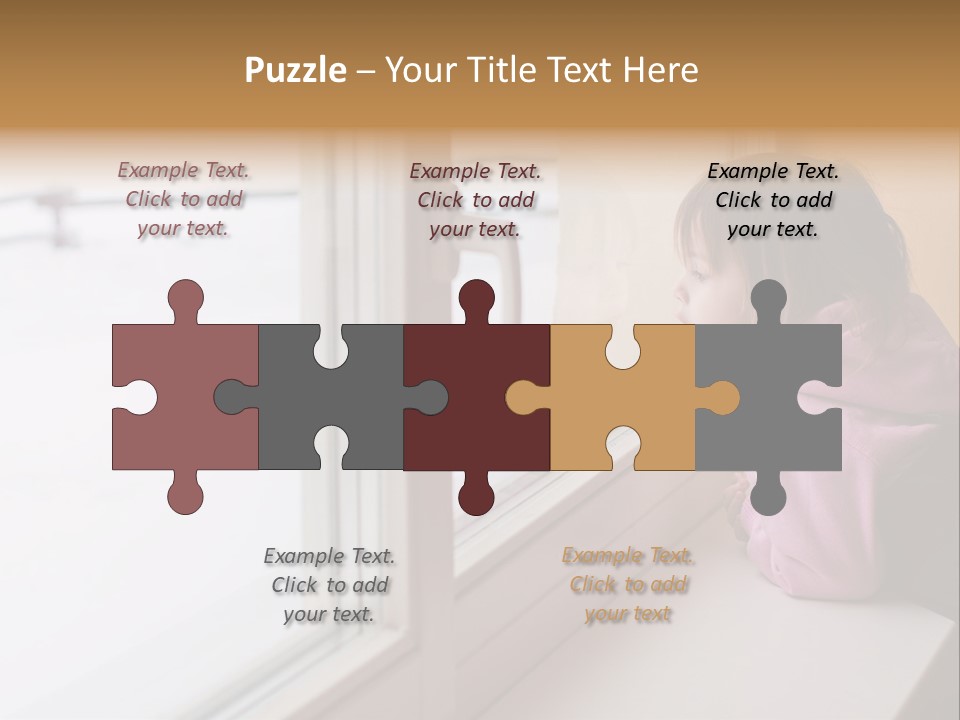 Little Beauty Girl Look Out Of The Window And Breathe On The Glass So That It Grow Misted. Winter. PowerPoint Template