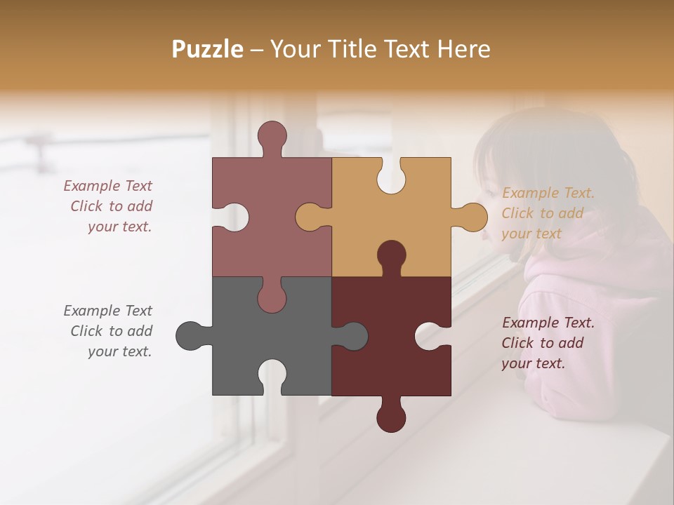 Little Beauty Girl Look Out Of The Window And Breathe On The Glass So That It Grow Misted. Winter. PowerPoint Template