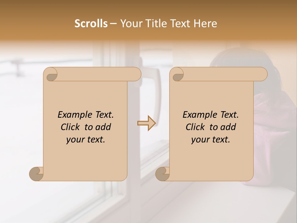 Little Beauty Girl Look Out Of The Window And Breathe On The Glass So That It Grow Misted. Winter. PowerPoint Template