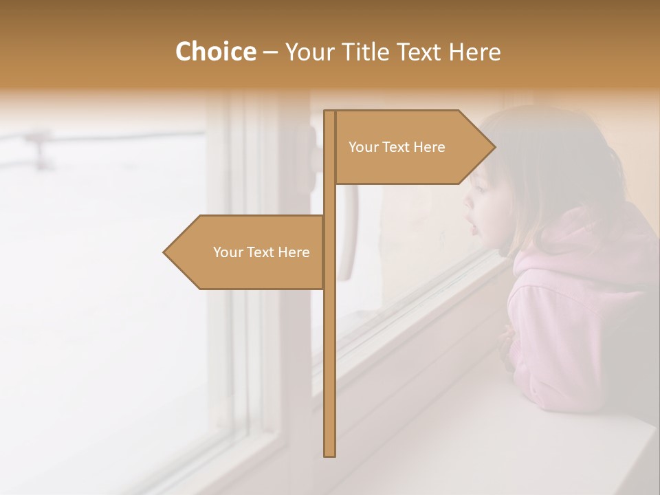 Little Beauty Girl Look Out Of The Window And Breathe On The Glass So That It Grow Misted. Winter. PowerPoint Template