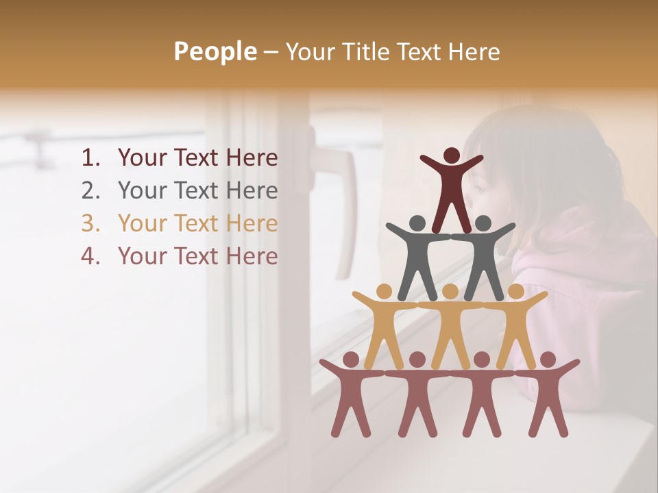 Little Beauty Girl Look Out Of The Window And Breathe On The Glass So That It Grow Misted. Winter. PowerPoint Template