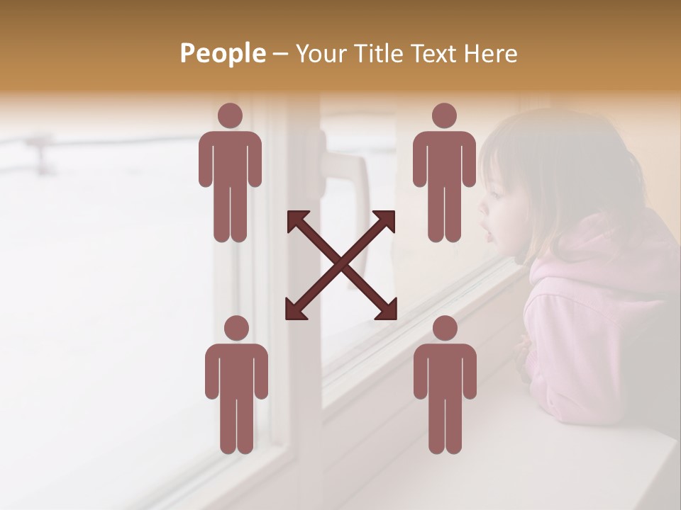 Little Beauty Girl Look Out Of The Window And Breathe On The Glass So That It Grow Misted. Winter. PowerPoint Template