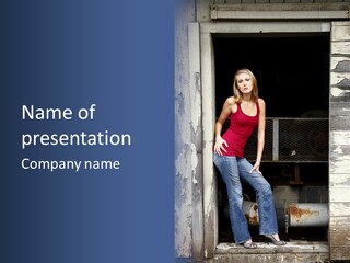 A Woman Standing In A Doorway Of A Building PowerPoint Template