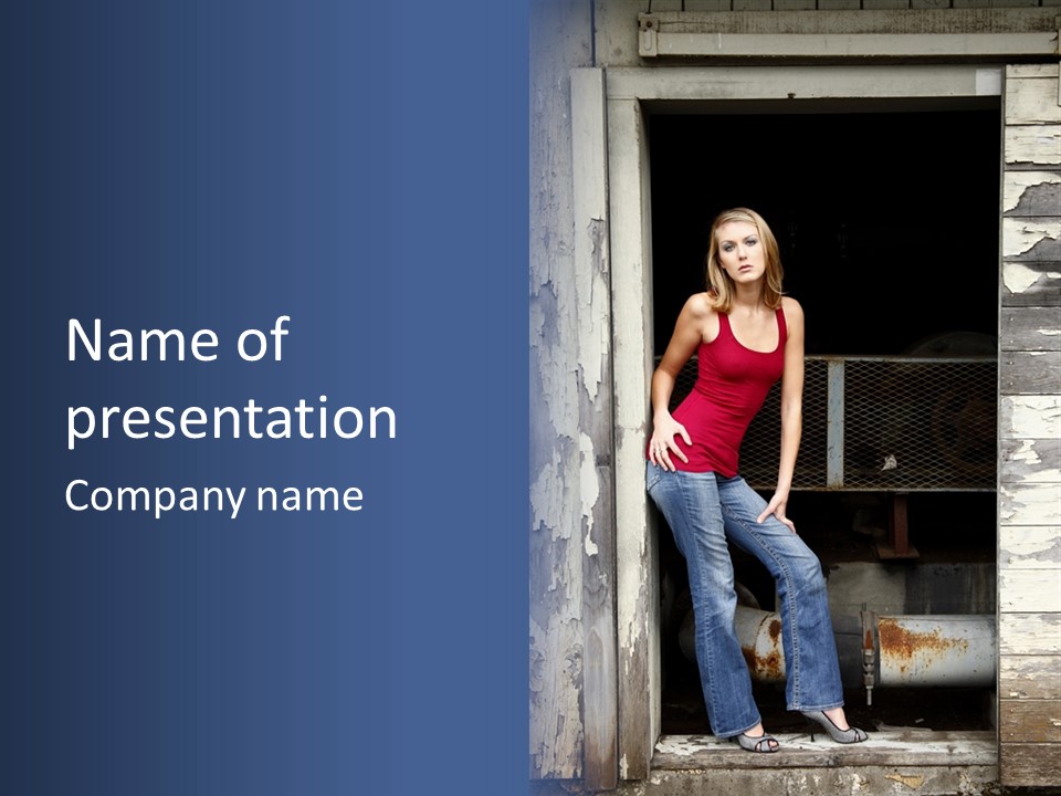 A Woman Standing In A Doorway Of A Building PowerPoint Template