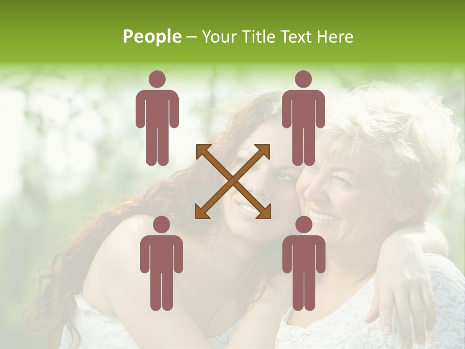 The Daughter And Elderly Mother In A Summer Garden PowerPoint Template