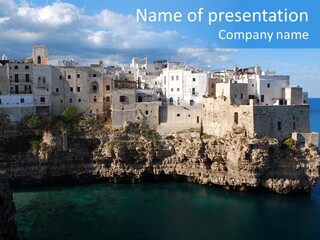 Cliff Village At Polignano A Mare, Bari, Apulia, Italy PowerPoint Template