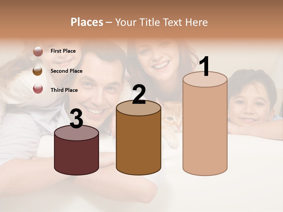 Portrait Of Siblings And Their Parents With Cute Cat Looking At Camera PowerPoint Template