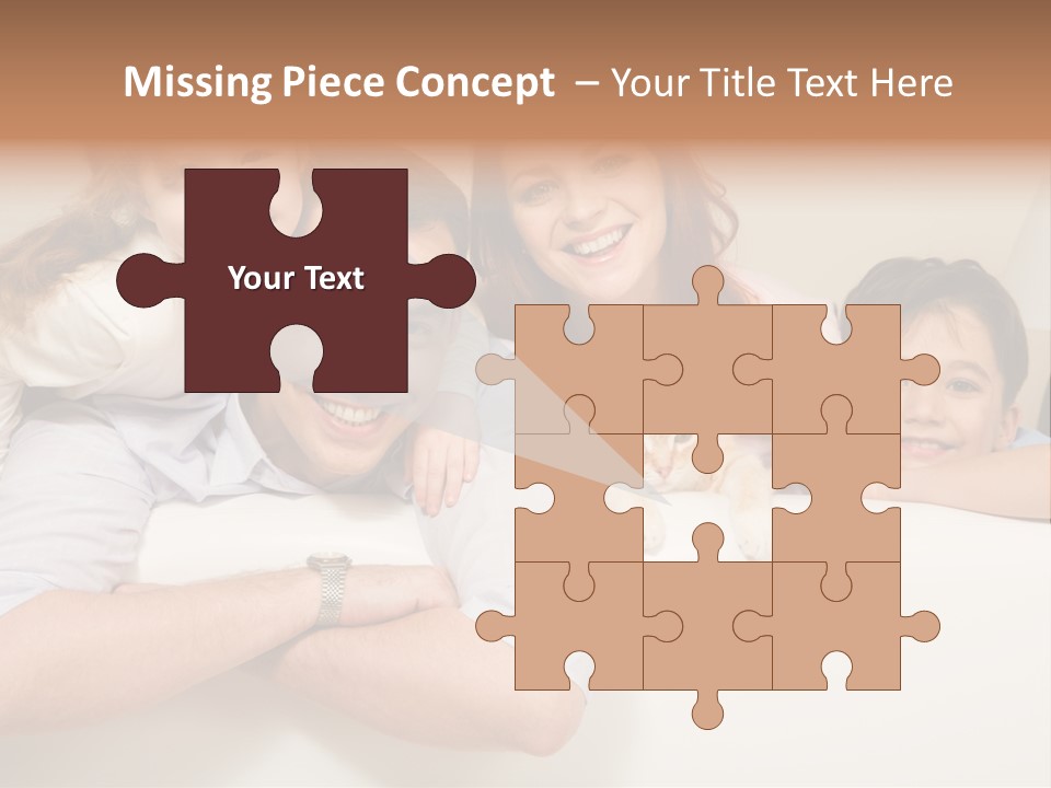 Portrait Of Siblings And Their Parents With Cute Cat Looking At Camera PowerPoint Template