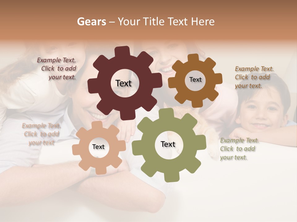 Portrait Of Siblings And Their Parents With Cute Cat Looking At Camera PowerPoint Template