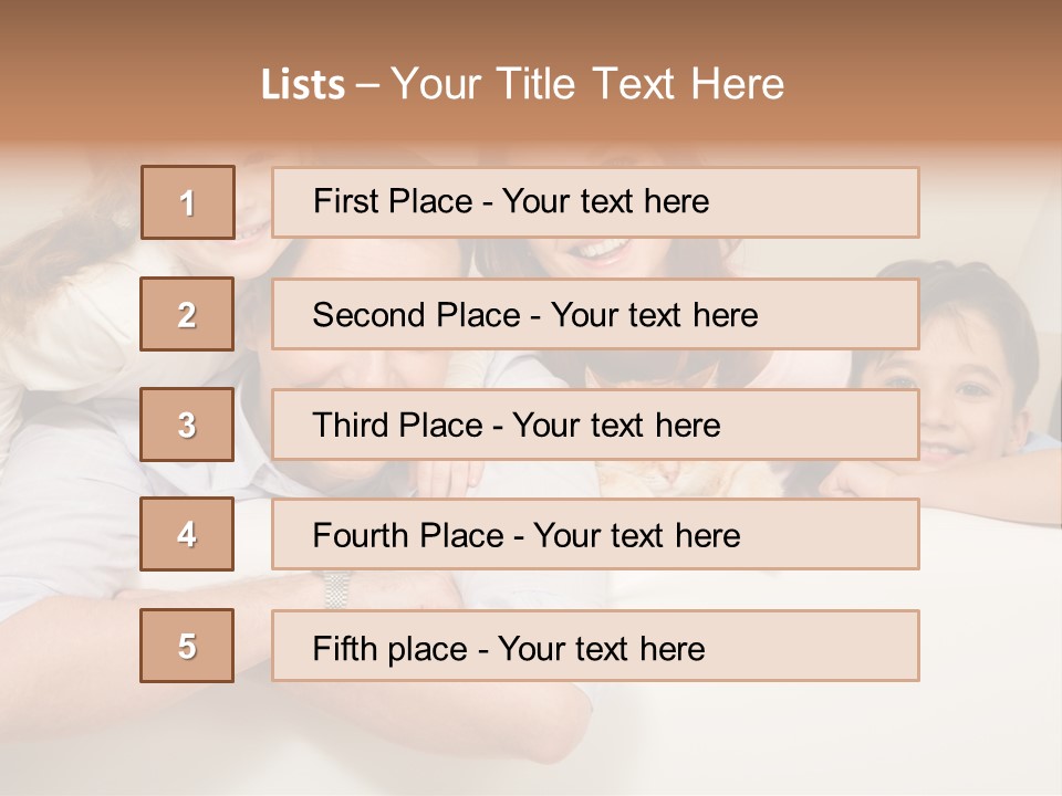 Portrait Of Siblings And Their Parents With Cute Cat Looking At Camera PowerPoint Template