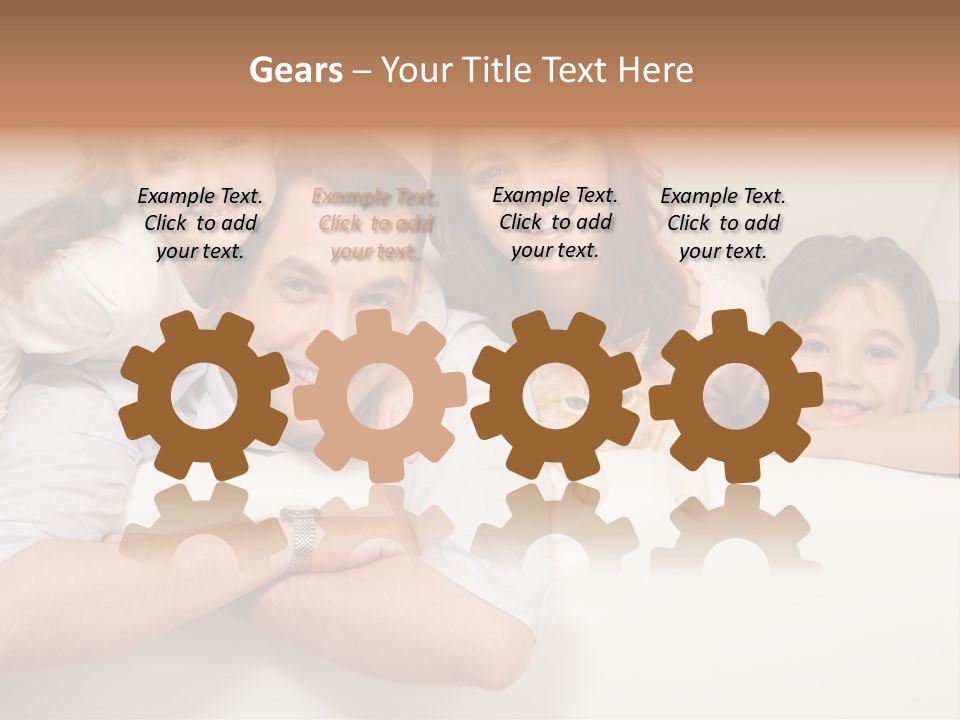 Portrait Of Siblings And Their Parents With Cute Cat Looking At Camera PowerPoint Template