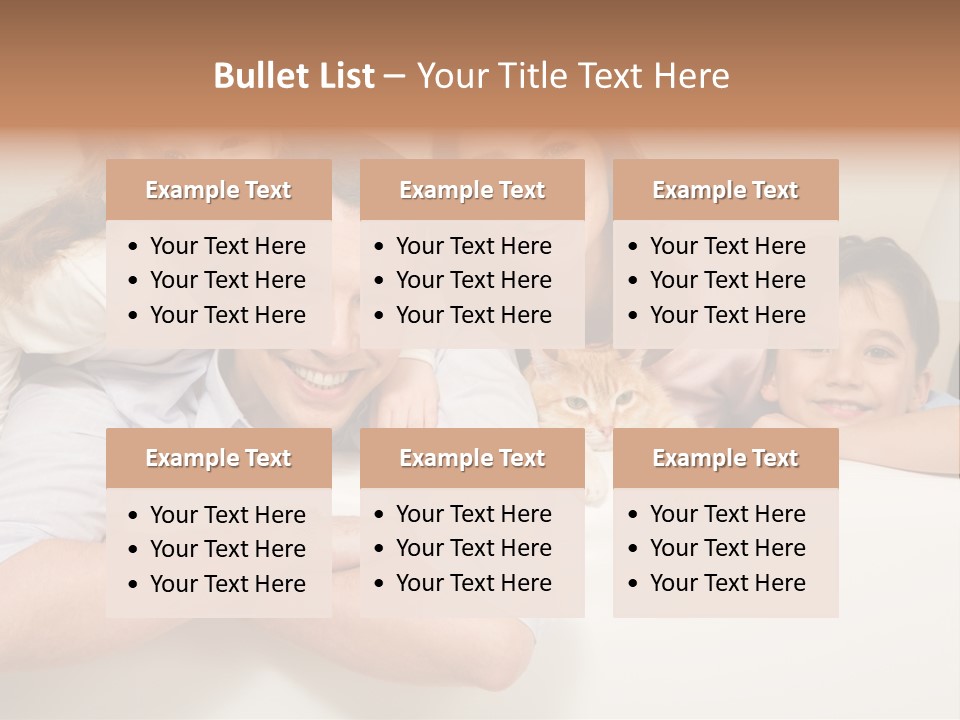 Portrait Of Siblings And Their Parents With Cute Cat Looking At Camera PowerPoint Template