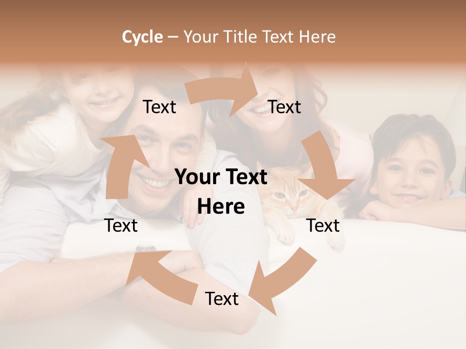 Portrait Of Siblings And Their Parents With Cute Cat Looking At Camera PowerPoint Template