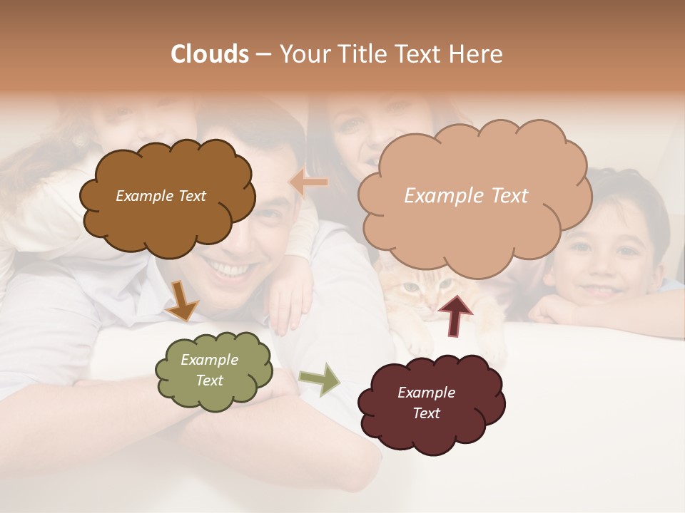 Portrait Of Siblings And Their Parents With Cute Cat Looking At Camera PowerPoint Template
