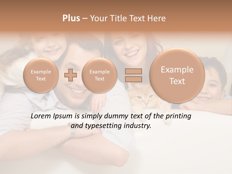 Portrait Of Siblings And Their Parents With Cute Cat Looking At Camera PowerPoint Template