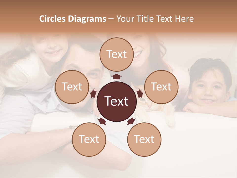 Portrait Of Siblings And Their Parents With Cute Cat Looking At Camera PowerPoint Template