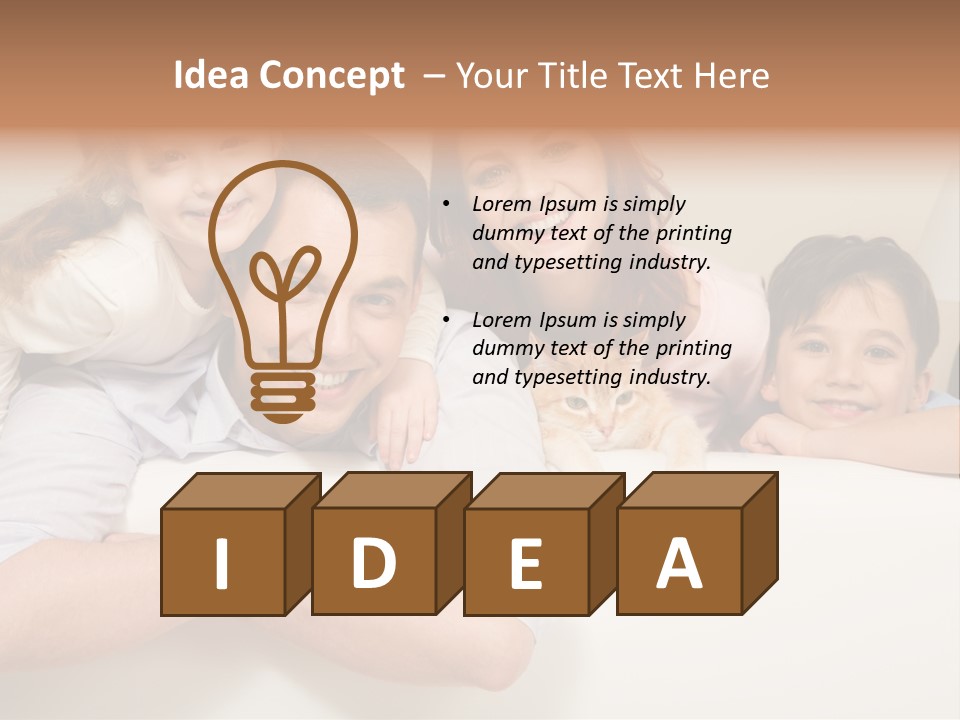 Portrait Of Siblings And Their Parents With Cute Cat Looking At Camera PowerPoint Template