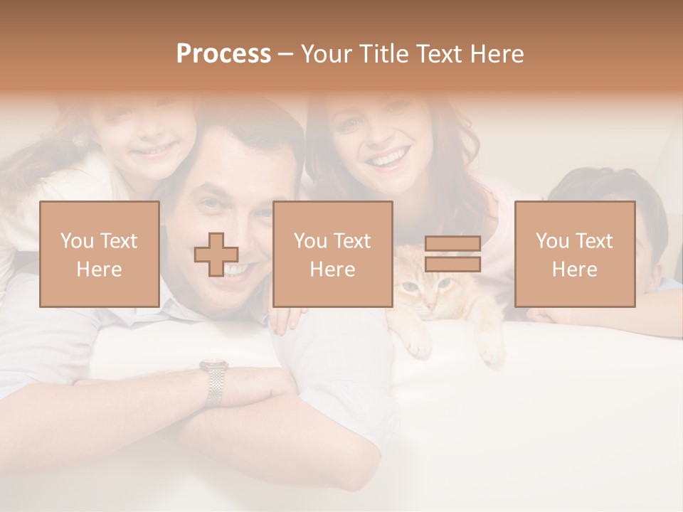 Portrait Of Siblings And Their Parents With Cute Cat Looking At Camera PowerPoint Template