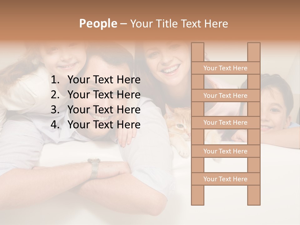 Portrait Of Siblings And Their Parents With Cute Cat Looking At Camera PowerPoint Template