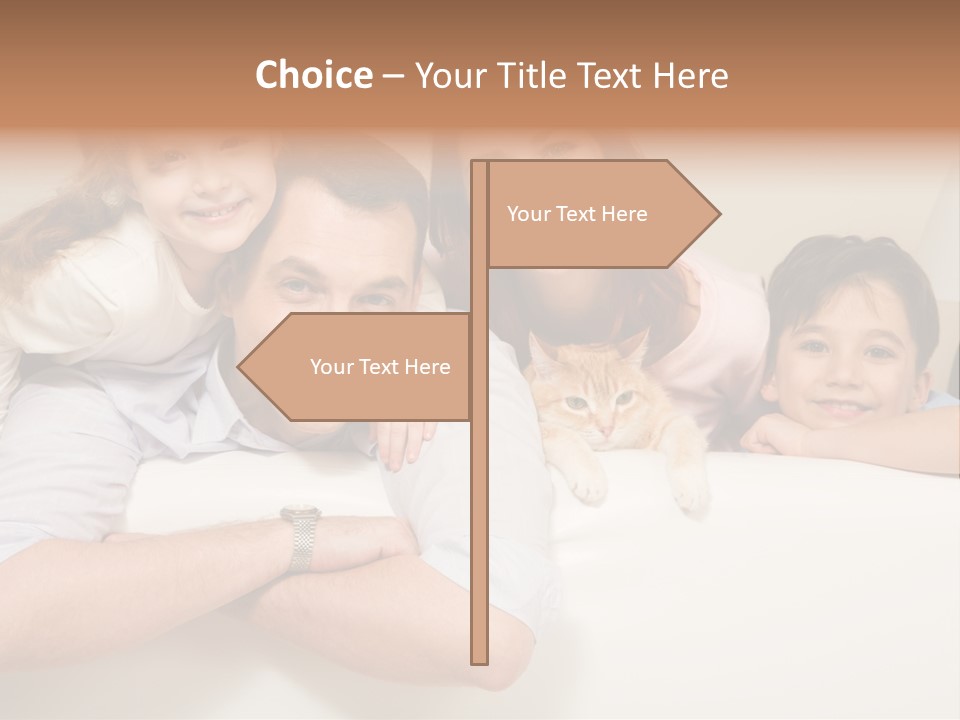 Portrait Of Siblings And Their Parents With Cute Cat Looking At Camera PowerPoint Template