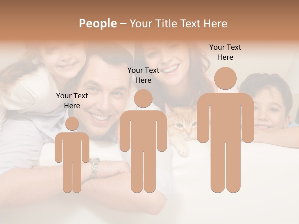 Portrait Of Siblings And Their Parents With Cute Cat Looking At Camera PowerPoint Template