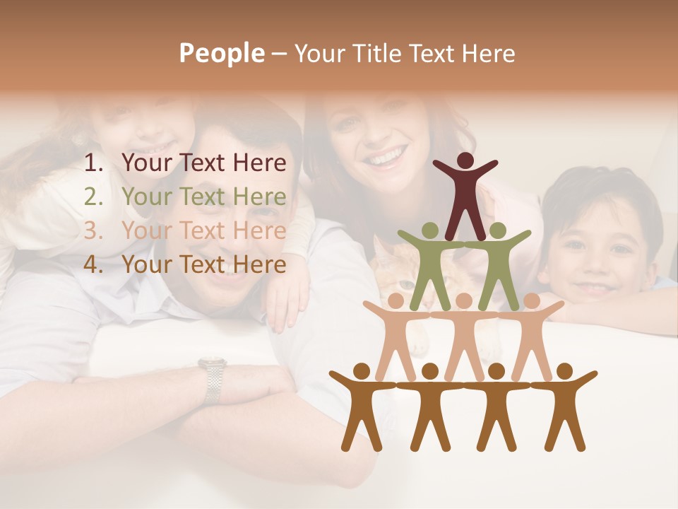 Portrait Of Siblings And Their Parents With Cute Cat Looking At Camera PowerPoint Template