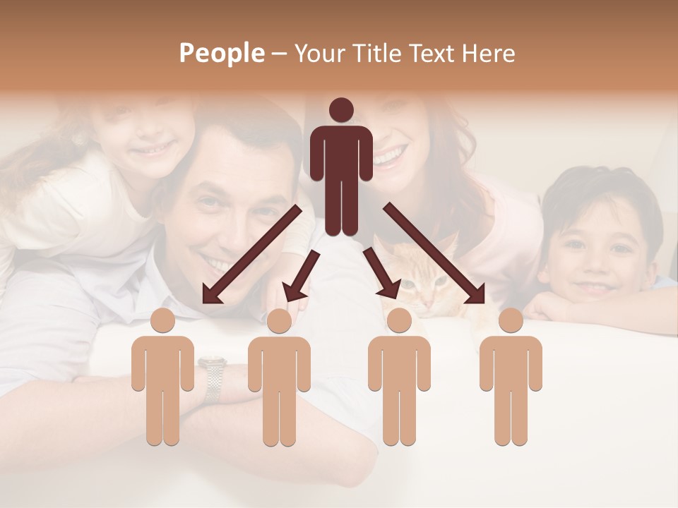 Portrait Of Siblings And Their Parents With Cute Cat Looking At Camera PowerPoint Template