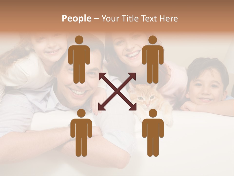 Portrait Of Siblings And Their Parents With Cute Cat Looking At Camera PowerPoint Template