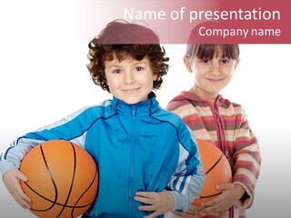 Two Adorable Children With Basketball On A Over White Background PowerPoint Template