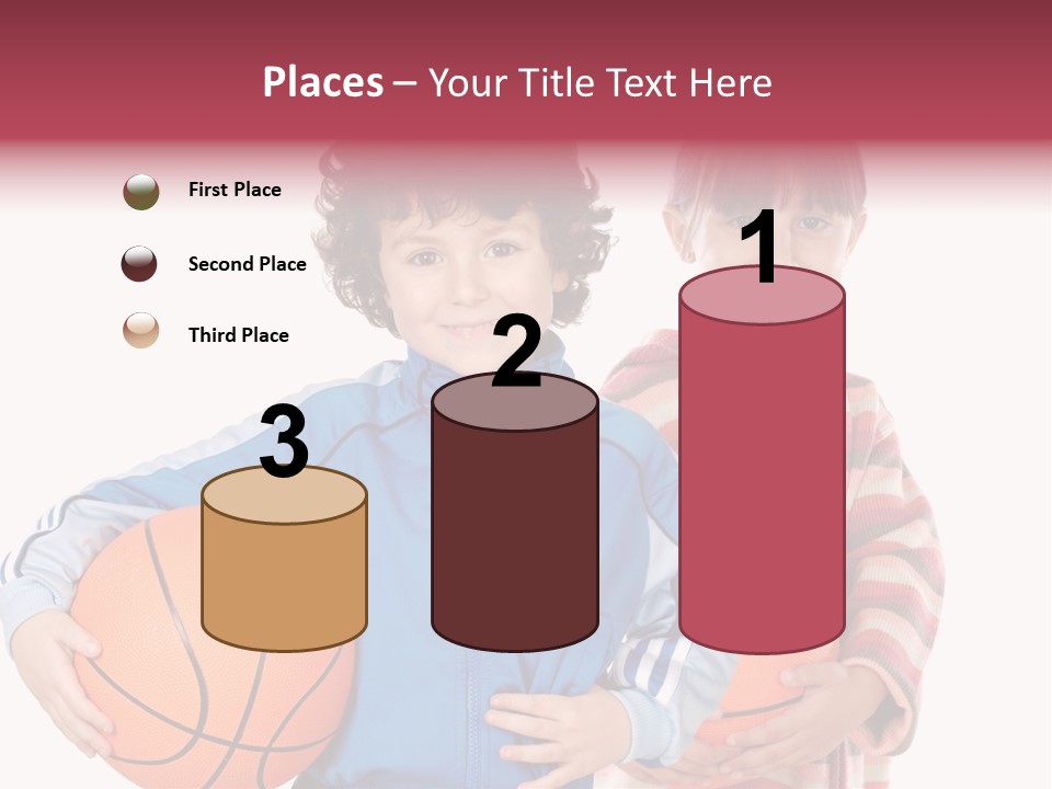 Two Adorable Children With Basketball On A Over White Background PowerPoint Template