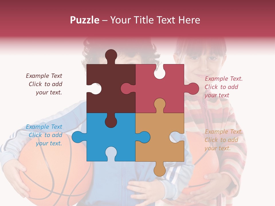 Two Adorable Children With Basketball On A Over White Background PowerPoint Template