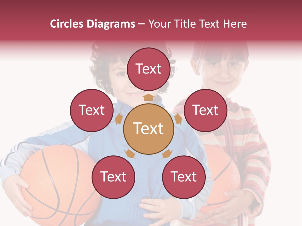 Two Adorable Children With Basketball On A Over White Background PowerPoint Template