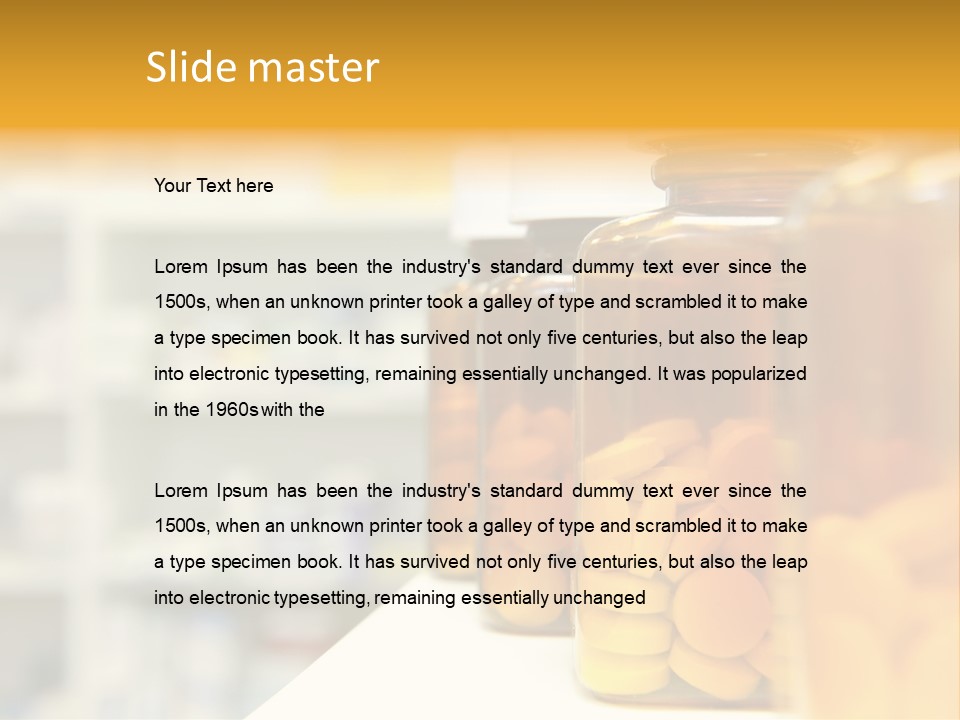 Row Of Bottles And Pills On A Chemists Counter PowerPoint Template