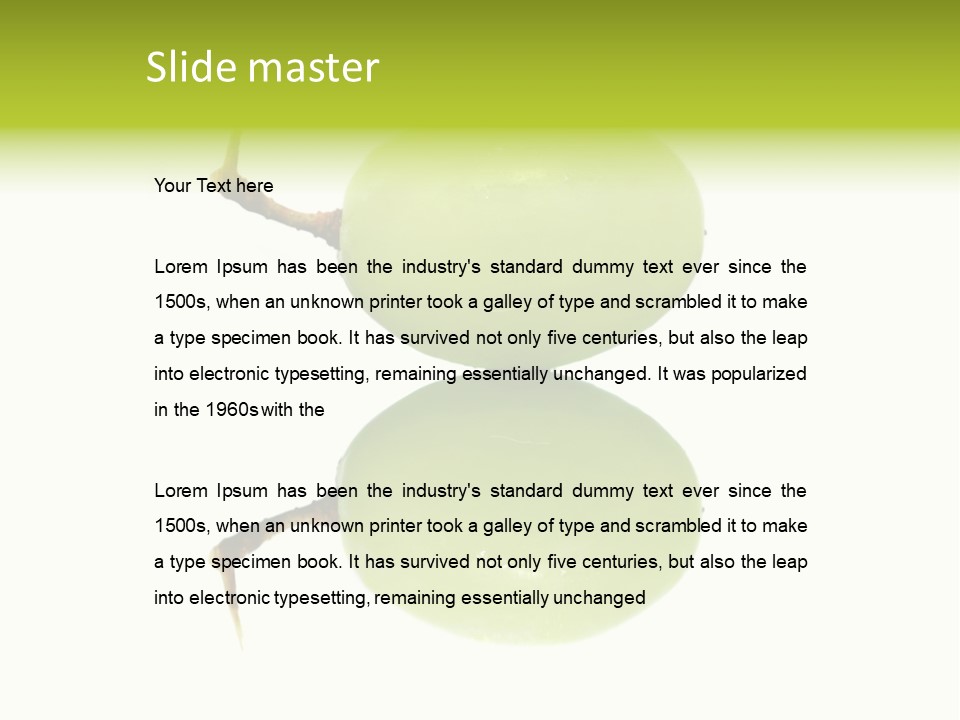 Close Up Of A Green Grapes Isolated Over White Background. PowerPoint Template