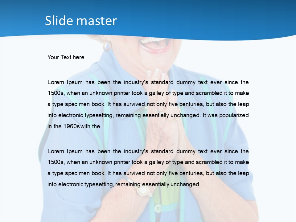 Senior Lady On Hands Free Set Gets Exciting News Via Cellphone. Isolated On White. PowerPoint Template