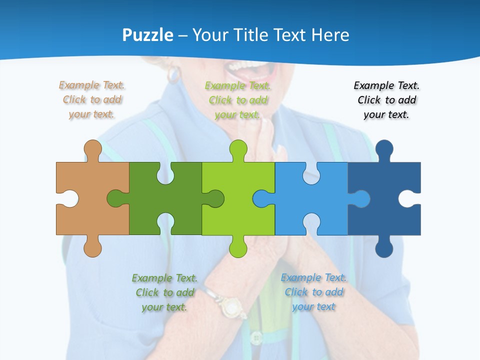 Senior Lady On Hands Free Set Gets Exciting News Via Cellphone. Isolated On White. PowerPoint Template