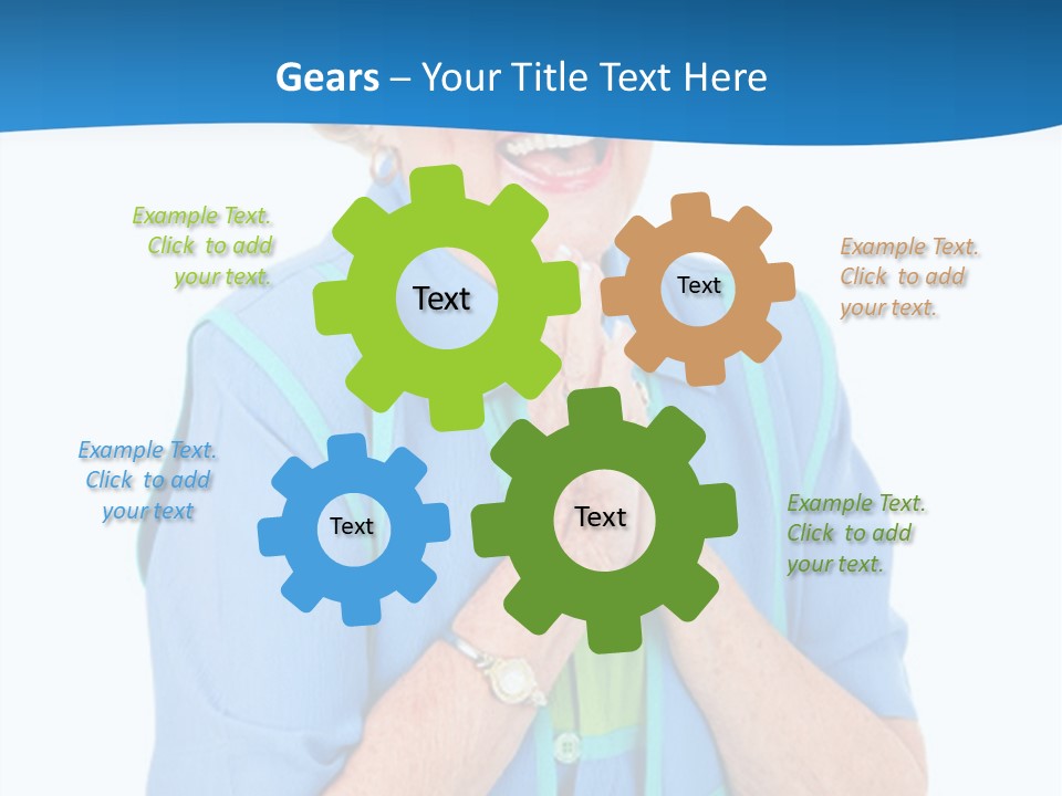 Senior Lady On Hands Free Set Gets Exciting News Via Cellphone. Isolated On White. PowerPoint Template